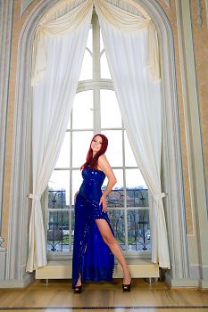 Classical Diva in Blue Latex Dress